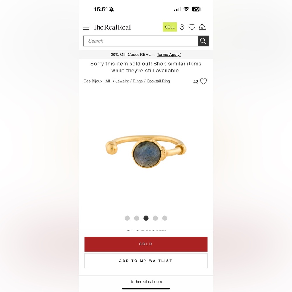 Gas Bijoux Gold and Blue Cocktail Ring